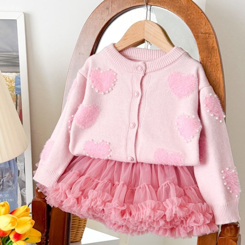 Creme Pullover Gestrickte Pullover 2025 Neue Stil Weibliche Schatz Perle Herz Strickjacke Tutu Rock Schatz Prinzessin Mode_voghion.com