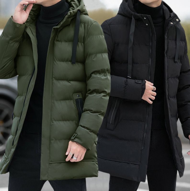 Abbigliamento da uomo Giacca imbottita in cotone di media lunghezza Giacca imbottita in cotone con cappuccio, 2023 inverno nuovo Giacca imbottita in cotone di seta Giacca imbottita in cotone lungo Giacca invernale_voghion.com