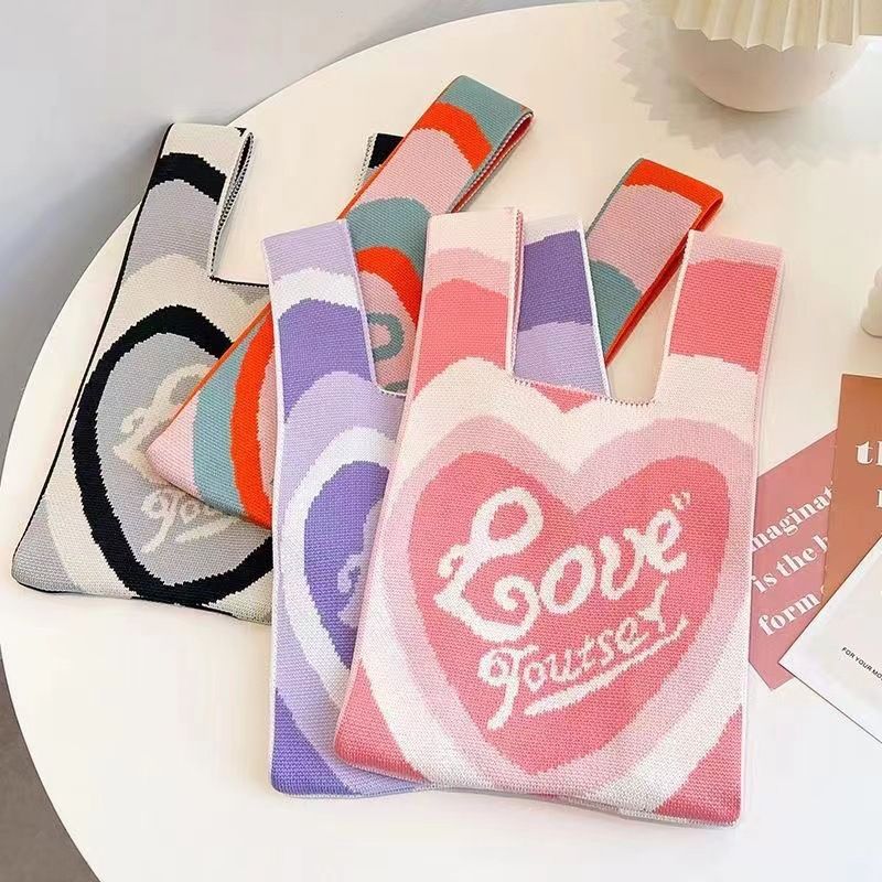 Borsa a mano in stile Ins per donna, secchiello in lana lavorata a maglia, versione coreana e giapponese, versatile borsa da pranzo casual e portatile_voghion.com