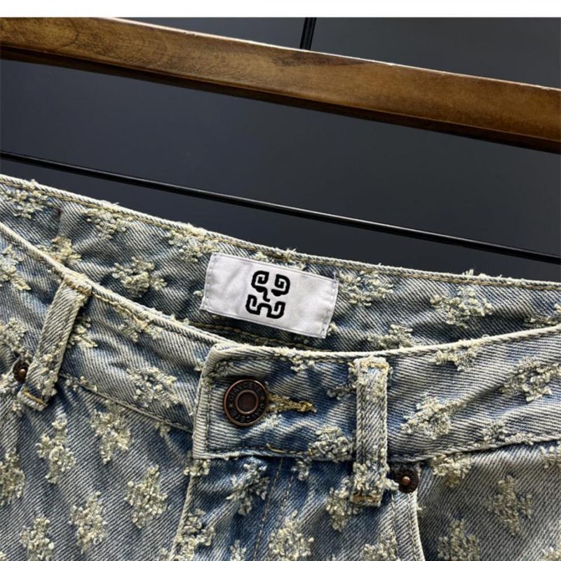 Vyriškos aprangos kelnės High Street Ins Madingos prekės ženklo žakardo viso dizaino džinsai Vyriškos laisvos plačios kelnės tendencija_voghion.com
