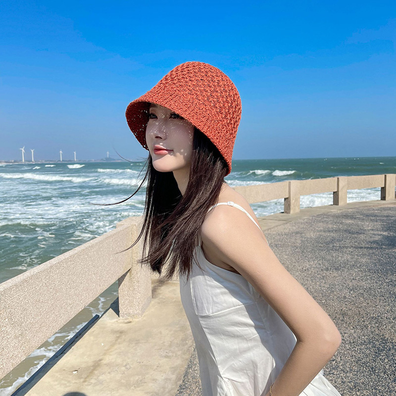 New Arrivals Solid Color Braid Bucket Hat For Women Summer Hollow Out Breathable Beach Hats Knit Dome Fisherman Caps Lady Sunshade_voghion.com