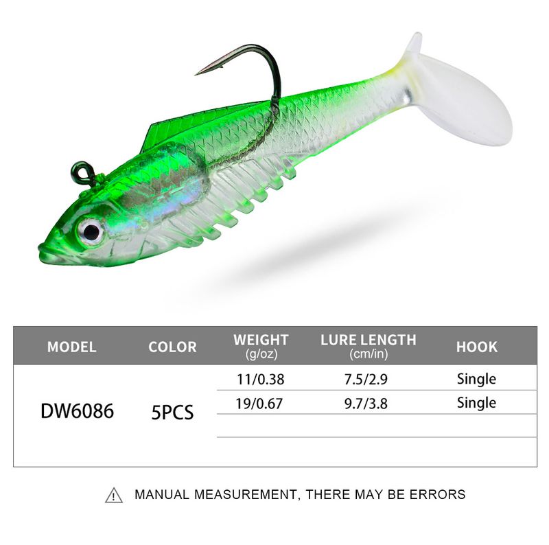 Esca morbida realistica con corpo a T, 11 g e 19 g, per la pesca di luccio e persico in acqua dolce e salata_voghion.com