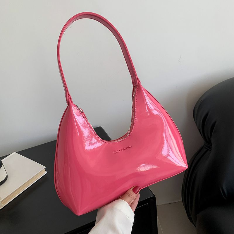 Borsa a tracolla in pelle verniciata da donna, versatile, alla moda, con tracolla, hobo, con cerniera, piccola borsa da ragazza_voghion.com