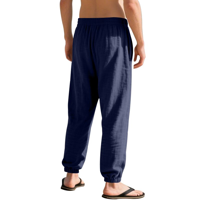 Four Seasons Beach Trend Men's Loose Linen Plus Size Casual Jogger Pants_voghion.com