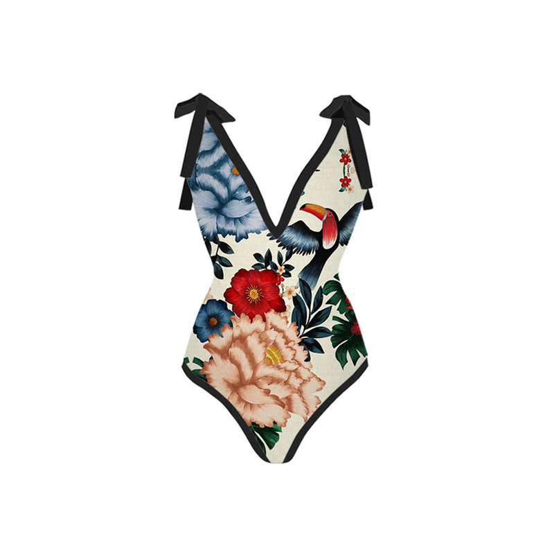 One-piece Swimsuit Chiffon Long Skirt Printed Sexy Belly-covering Slimming Hot Spring Vacation Two-piece Swimsuit For Women_voghion.com
