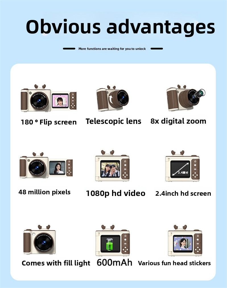 Digital S6 Flip Screen Student Party CCD High-Value Children's Cartoon Camera HD Gift_voghion.com
