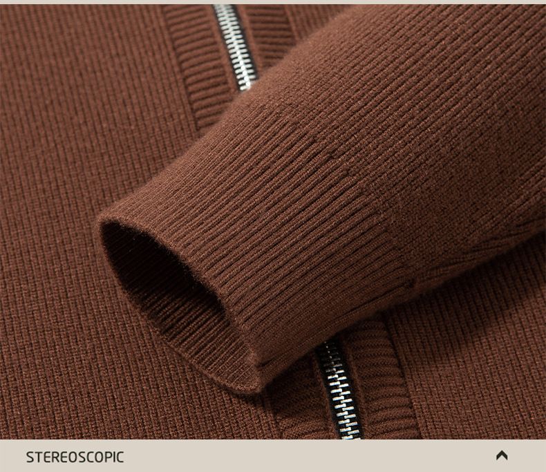 Old Money Style Men's Knitted Cardigan Outerwear Sweater Autumn Winter Stand Collar Zipper Business Commuting Casual_voghion.com