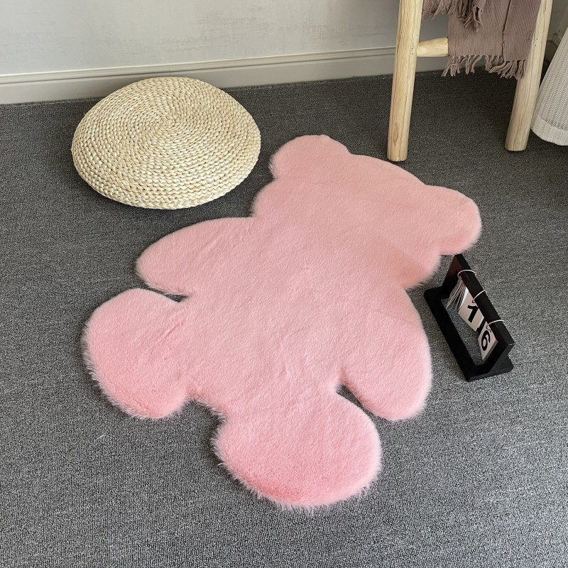 Plush Bear Rug Cute Cartoon Decorative Room Rug Super Soft Carpet Solid Color Floor Mat Bedroom Children Room Bedside Floor Rug_voghion.com