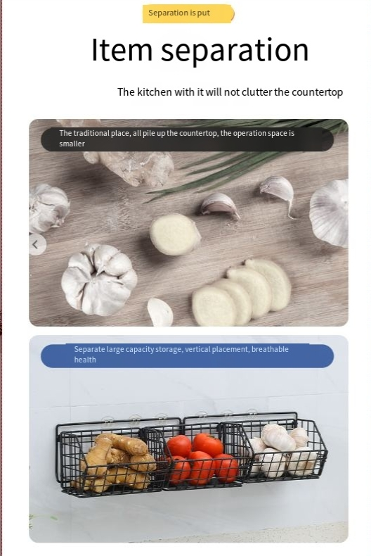 Wall-mounted Kitchen Rack Thickened Iron Storage Rack Non-perforated Folding Storage Basket for Vegetables and Fruits_voghion.com