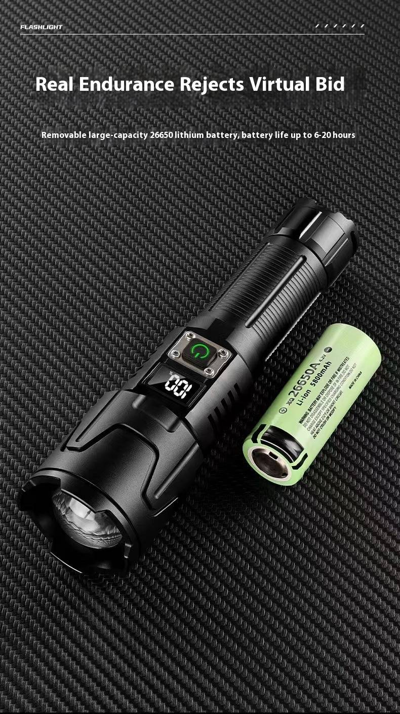 Tactical Aluminum Flashlight - High-Power Zoomable Laser Beam With Digital Display, Rechargeable & Waterproof For Outdoor, Camping, Emergency_voghion.com