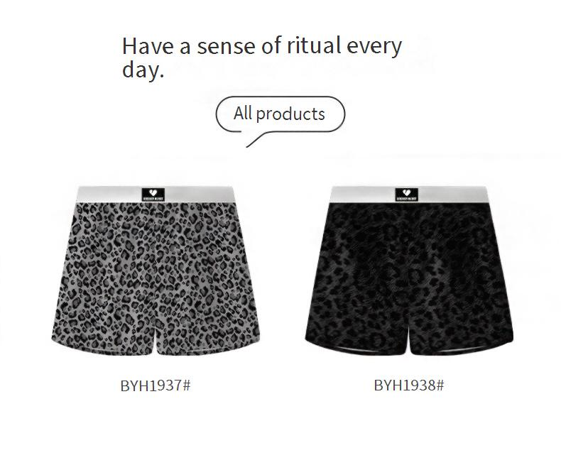 Roupa íntima masculina com estampa de leopardo, calças de flecha masculinas, seda gelada, quatro cantos, roupa íntima solta para lazer em casa_voghion.com