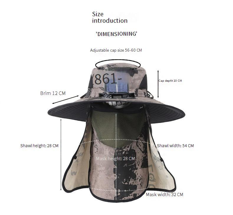 Solar-Powered Cooling Hat With Wide Brim & Neck Cover - UPF 50+ Sun Protection For Men, Rechargeable USB Fan & Steel Wire Frame For Outdoor Activities_voghion.com