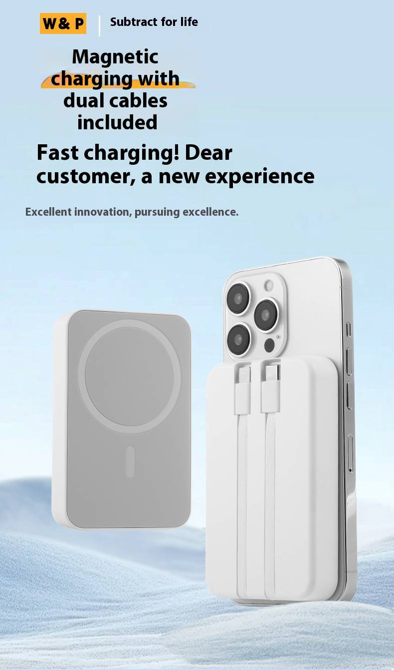Magnetic Wireless Power Bank 10000mAh With Magsafe - Ultra Slim Portable Charger, 12W Fast Charging, Built-in Cable Option_voghion.com