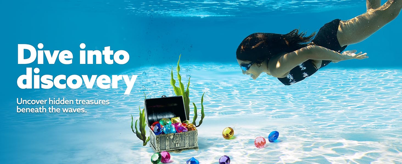 YOUEN Diving Gems Pool Toys, 16 Big Colorful Diamond With Pirate Treasure Chest,Swim Dive Toy For Kids Underwater Gemstone Swimming Training Gift_voghion.com