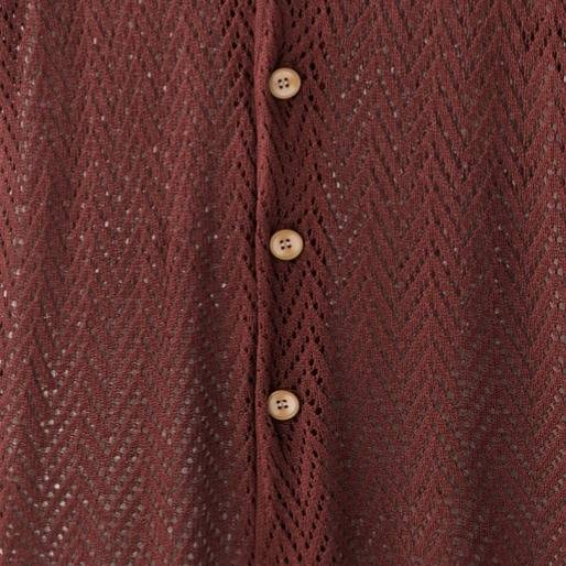 Poloshirt im Resort-Stil mit offenem Strickmuster für Herren – Atmungsaktiver Eisseidenstoff, Häkeldetails, Locker geschnittene Kurzarm-Strickjacke (Rotbraun, M/L/XL/XXL)_voghion.com