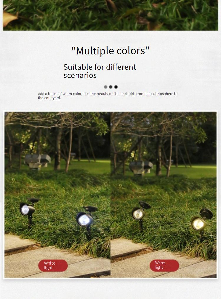 Solarbetriebene LED-Gartenstrahler, 4 LEDs, wasserdichte Landschaftsbeleuchtung für den Außenbereich für Hof, Villa, Park, dekorative Wegbeleuchtung (weißes/warmes Licht)_voghion.com