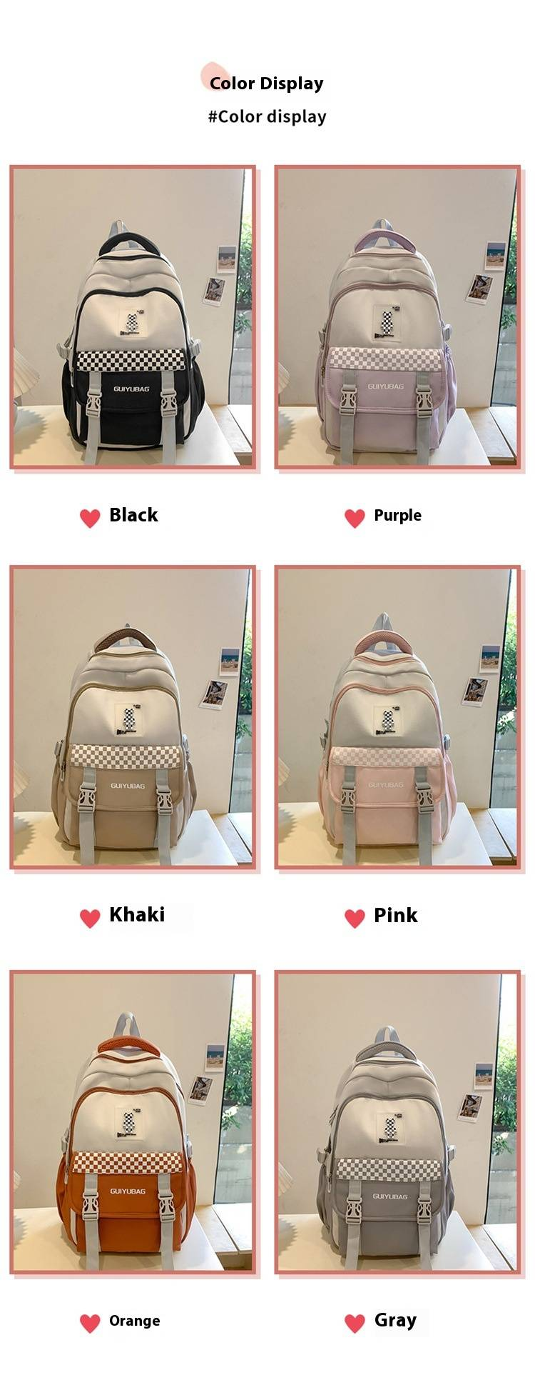 GUIYU Large Capacity Checkered Backpack For School & Travel - Lightweight Durable Unisex Rucksack With Breathable Cushioned Straps (Multiple Colors)_voghion.com
