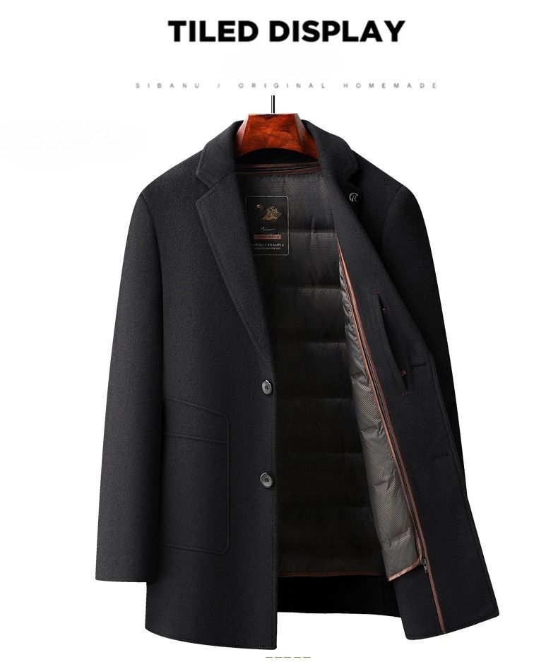 Men's Detachable Down Lined Wool Overcoat – Business Casual Peacoat With Removable 90% White Duck Down Inner (S-4XL, Black/Coffee)_voghion.com