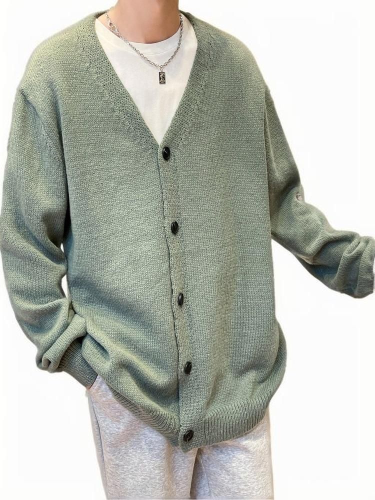 Herren-Cardigan mit V-Ausschnitt – Übergroßer Strickpullover mit offener Vorderseite, leichte Polyestermischung für lässiges Lagenlook (S-XXL, Unisex-Loungewear)_voghion.com