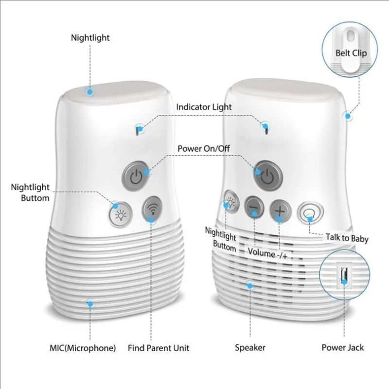 Baby Monitor Wireless Audio Two-way Talk Back Baby Monitor, Intercom Sound Alert For Infant With Night Light , EU Plug_voghion.com