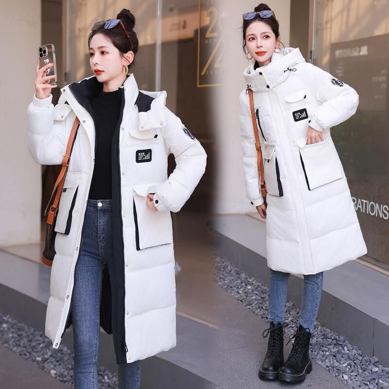 "Giacca imbottita da donna di media lunghezza – Cappotto invernale in velluto bianco, vestibilità ampia e ultra calda (nero/rosso/bianco)"_voghion.com