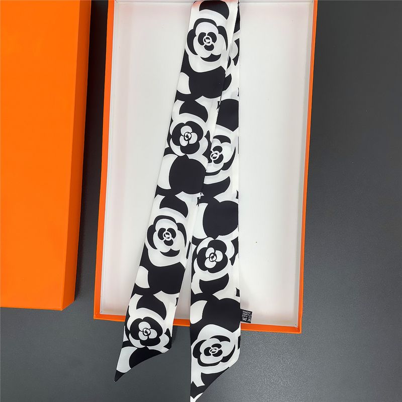 Schwarz-weiße Kamelie, langer Pendelgürtel, Haarband, Band, Tasche, Krawatte, kleiner Damenschal_voghion.com