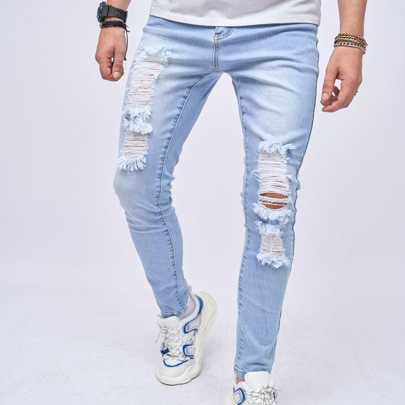Abbigliamento uomo Jeans skinny stretch da uomo in tessuto cucito tinta unita, pantalone a gamba piccola_voghion.com