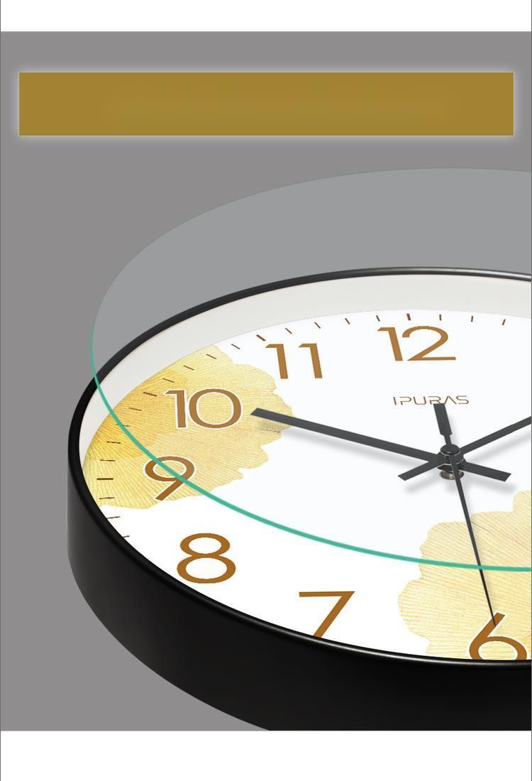 Yipula 6234 Wanduhr im goldenen Ginkgo-Stil für das Wohnzimmer, schlichter nordischer Stil, leise, Sekundenzeiger, Quarzuhr_voghion.com