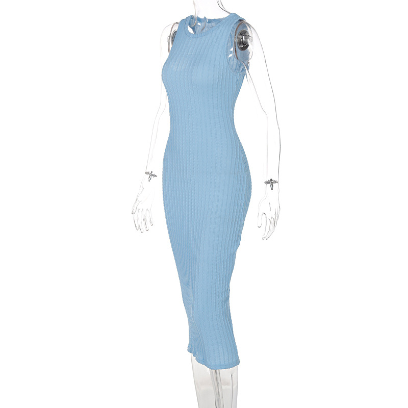 Abito girocollo senza maniche lavorato a maglia casual moda donna_voghion.com
