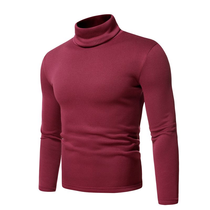 Inner Layer Autumn Winter Fleece Lined Turtleneck Long Sleeve T-Shirt Men's Pullover Thermal Base Shirt Top_voghion.com