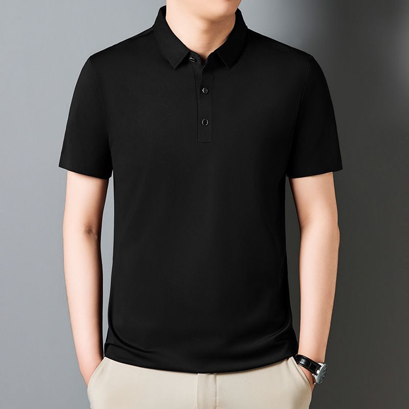 2024 Summer New Ice Silk Short sleeved Polo Shirt Business Casual Dress No Iron High end Men's Solid Color Generation_voghion.com