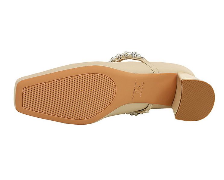 5288-17 Scarpe da donna con tacco medio e spesso, versione coreana, con punta quadrata, punta bassa, strass di perle, dritte_voghion.com
