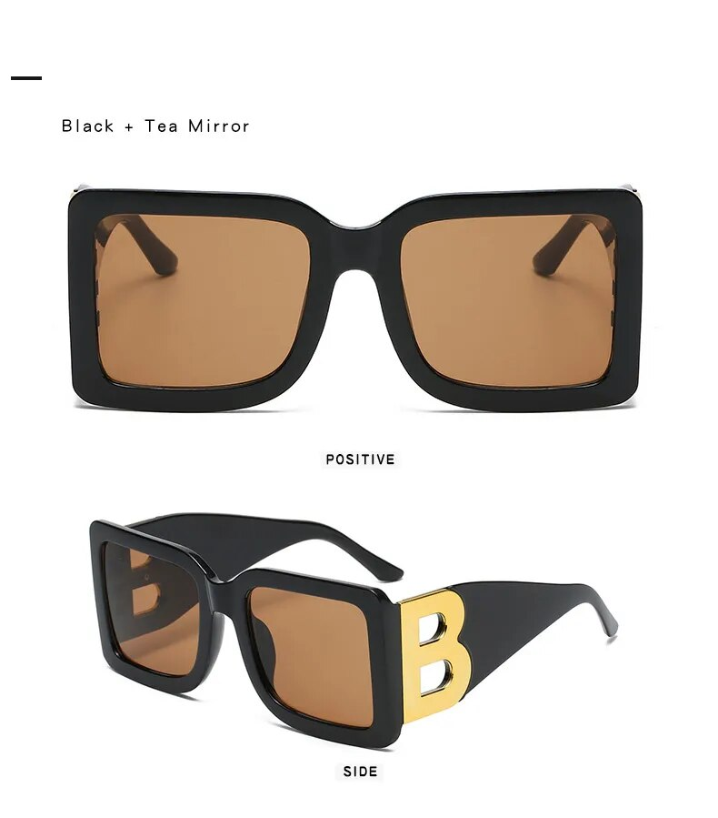Nouvelle mode surdimensionnée la lettre B carré tendance femmes hommes rétro rectangle lunettes De soleil Gafas De Sol_voghion.com