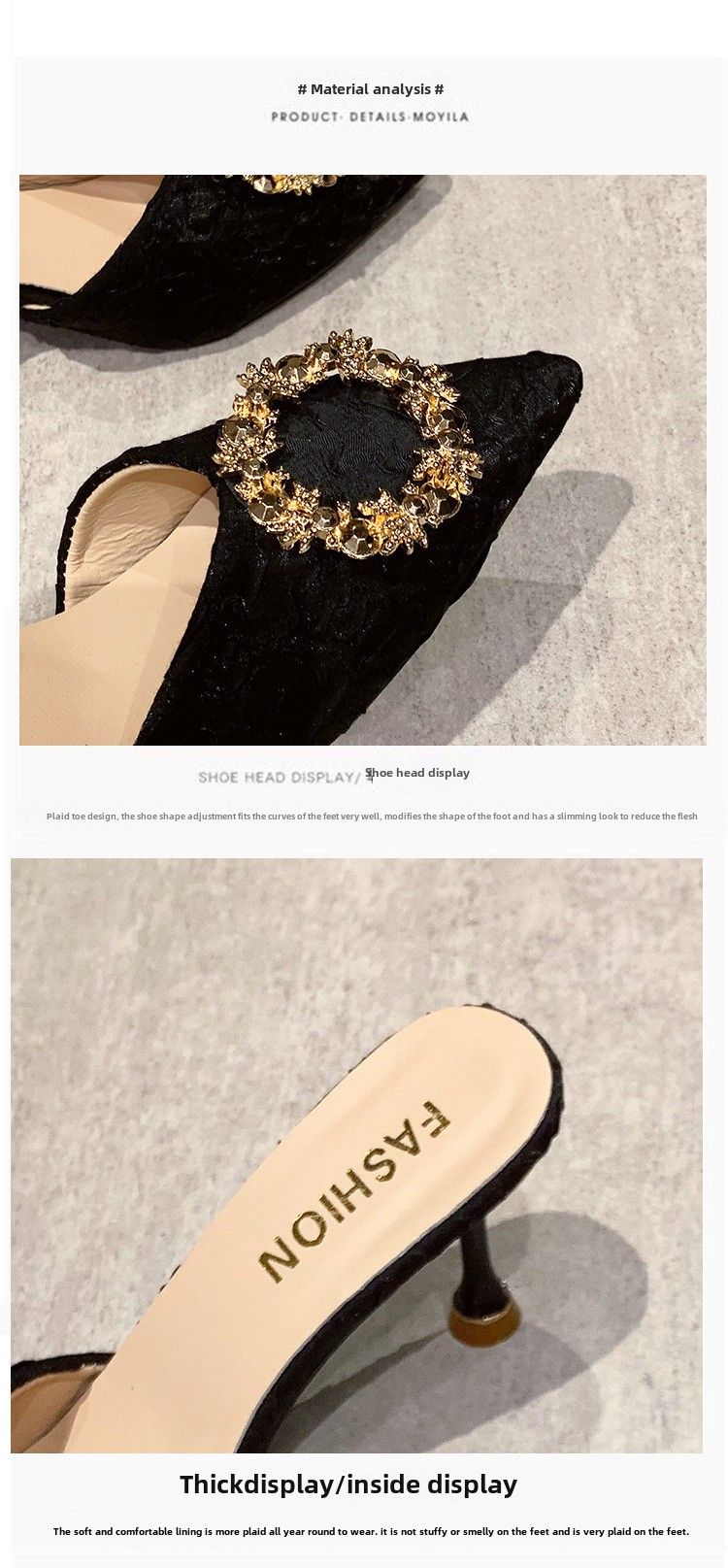 Hjemmesko dame sommertøj halve hjemmesko dame nye franske rhinsten høje hæle stiletto sandaler sort_voghion.com