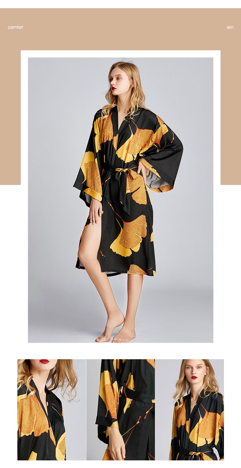 Issidens nattlinne, lätt lyxig dam, europeisk och amerikansk stil, plus size ginkgo pyjamas, vår- och sommarhemkläder_voghion.com