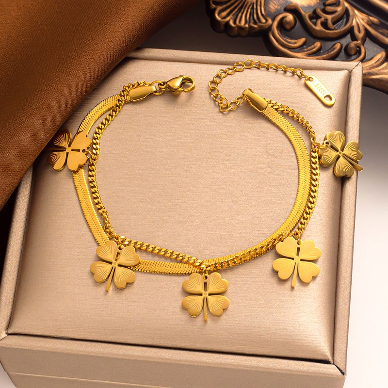 non-fading whole body titanium steel with ins street personality hip-hop five four-leaf clover snake bone double-layer_voghion.com