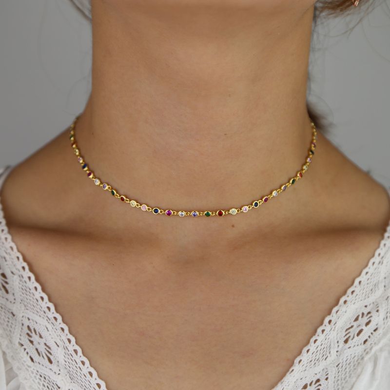 Collar corto de circonita cúbica para mujer con engaste de bisel de 2,5 mm, cadena cubana estilo hip hop, colgante minimalista y delicado para uso diario._voghion.com