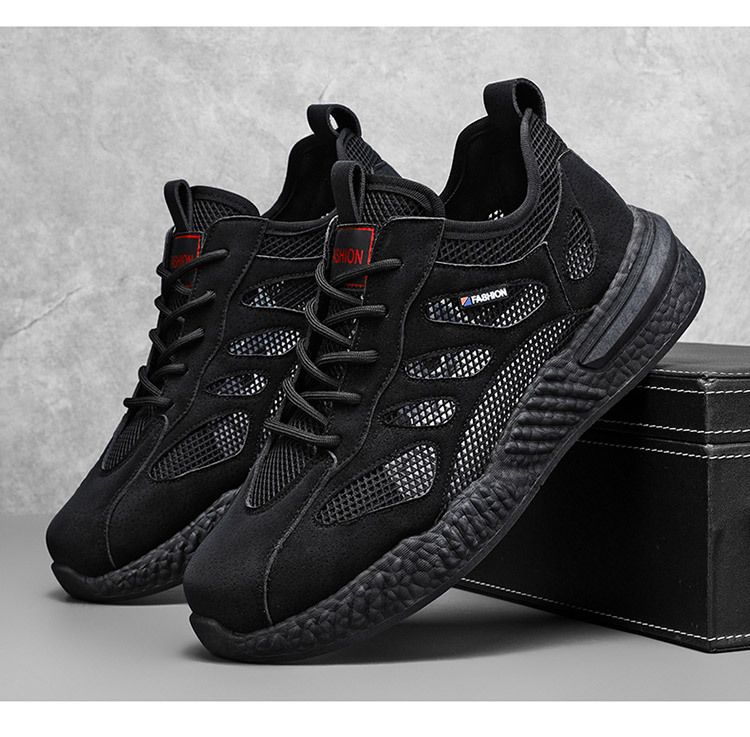 Safety Summer New Breathable Hollow Mesh Men's Non-Slip Soft Sole Sports Casual Work Shoes_voghion.com