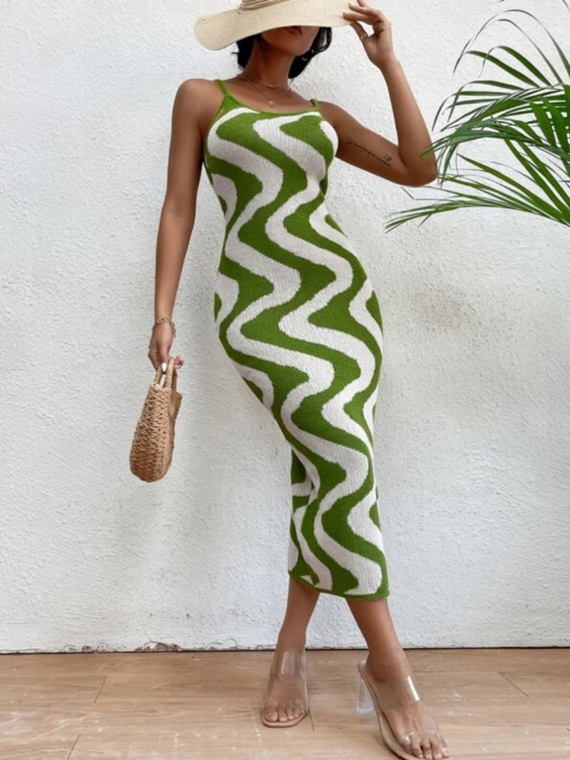 Abito in maglia da donna per il commercio estero, primavera, colore a contrasto, bretelle sottili a righe, abito in maglia da donna_voghion.com