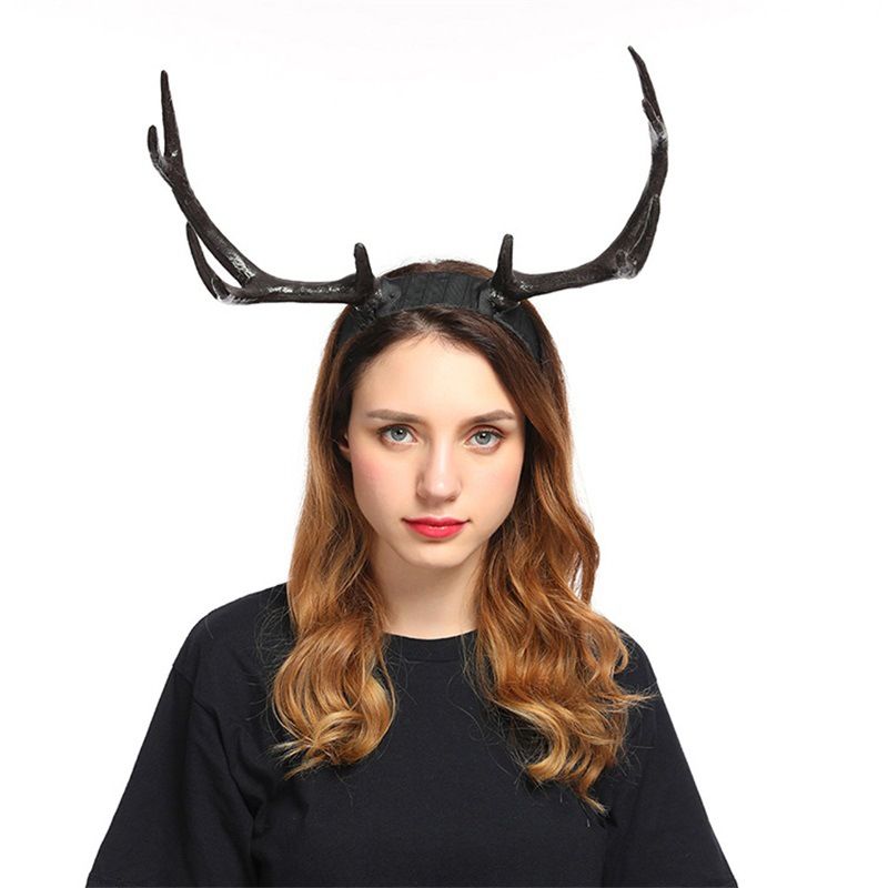 European and American Black Horn Deer Horn Headband Wide Headband Christmas Halloween Easter Exaggerated Headwear_voghion.com