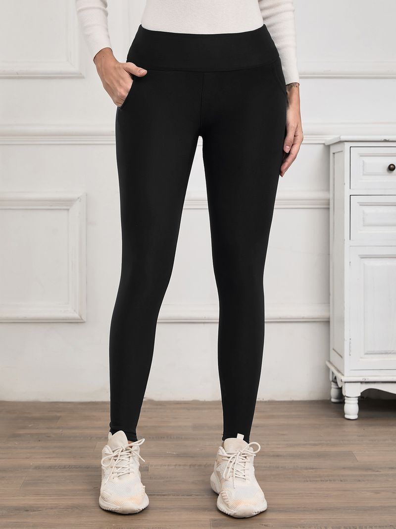 Fleece-Lined Thickened Smooth Lamb Wool Pocket Leggings For Women, High-Waisted Tight-Fitting Thermal Pants, New Autumn_voghion.com