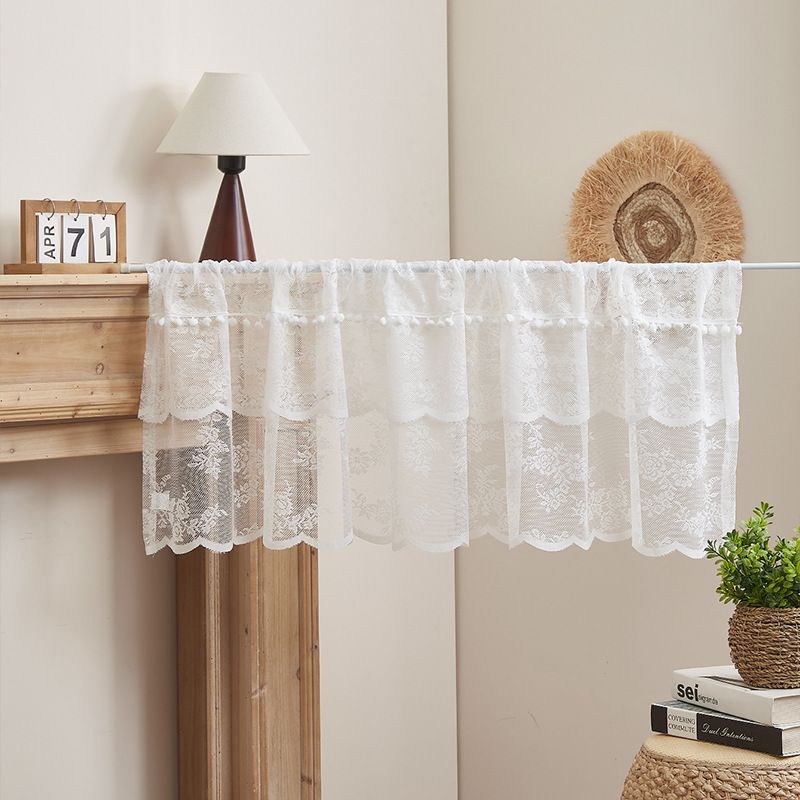 Amerikanischer nordischer weißer Spitzen-Küchentrennvorhang mit Haarballen, Kaffeevorhang, Türvorhang, Erkerfenster, kurzer Vorhang, Schrank, dekorativer Vorhang_voghion.com