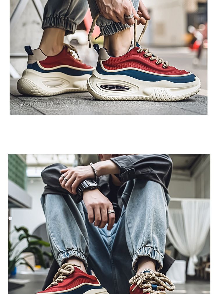 Męskie sznurowane grube tenisówki, buty dla taty buty sportowe, amortyzujące i oddychające buty do biegania koszykówka trening na siłowni_voghion.com