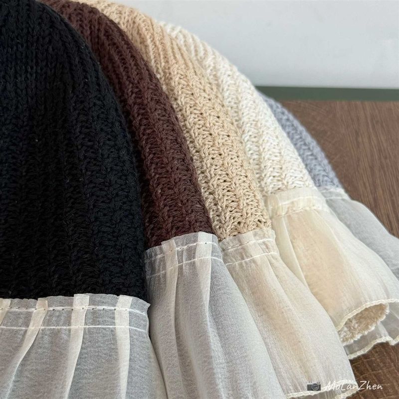 Cappello da pescatore lavorato a maglia con gonna in pizzo e giunture, cappello da sole estivo lavorato a maglia per bambini_voghion.com