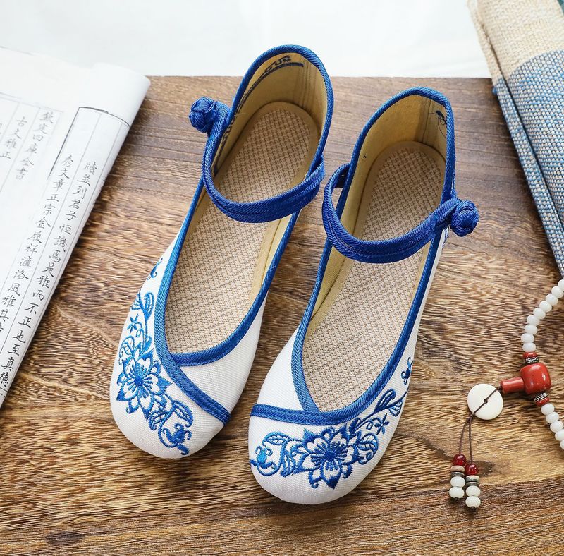 Scarpe da ballo da donna con tacco basso e fibbia, stile etnico, con suola in tessuto con tendine di mucca._voghion.com