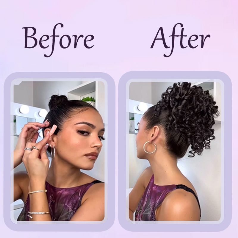 Lockiger, gewellter Dutt, Zugseil, Chemiefaser, synthetische Perückenverlängerung, chaotischer Dutt, Haar-Accessoires, flauschige Perückentasche_voghion.com