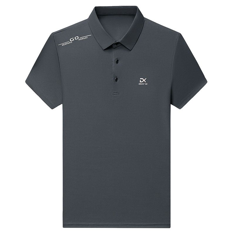 Kurzarm-Poloshirt für Herren mittleren Alters, Sommer-T-Shirt, Flip-Kragen aus Eisseide, atmungsaktiv, einfarbig, locker lässig_voghion.com