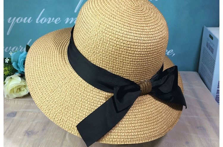 Cappello estivo con fiocco in paglia da donna, a tesa larga, per spiaggia, mare, vacanze, moda, svolazzante, pieghevole, intrecciato_voghion.com