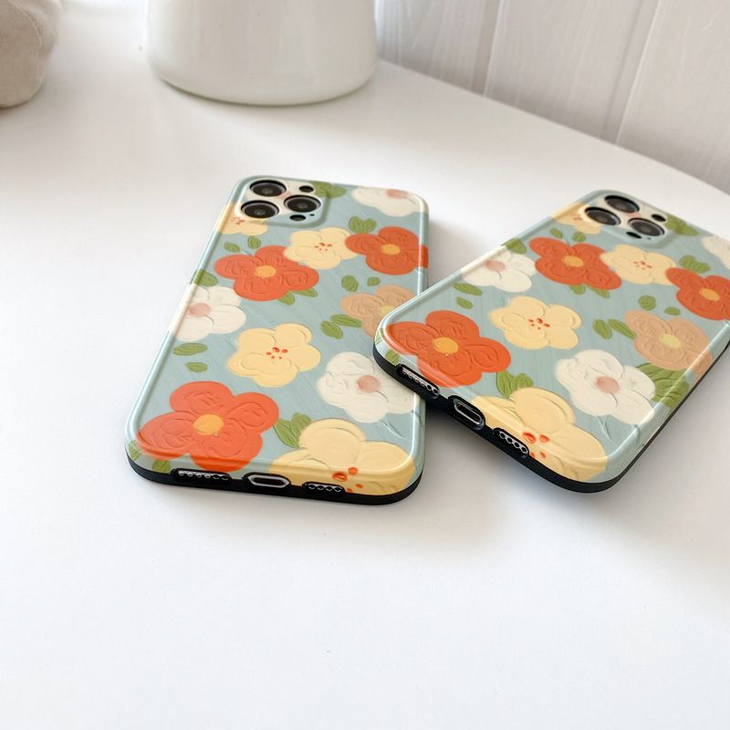 Ins Ölgemälde kleine Blumen geeignet für iPhone14promax Apple 13 Handyhülle 78plus weiblich 12/11 Softshell_voghion.com