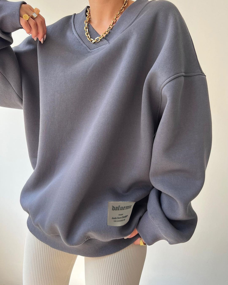 Dammen Hierscht a Wanter V-Ausschnëtt Langärmlech villsäiteg Sweatshirt fir Fraen_voghion.com